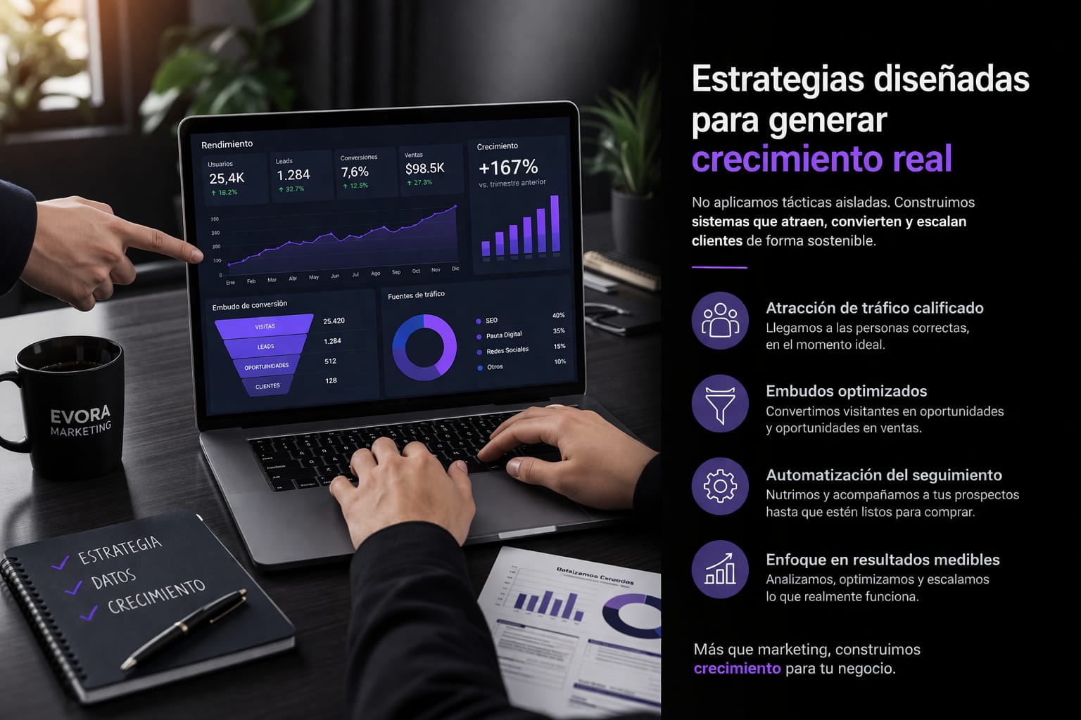 Estrategias de marketing B2B diseñadas para generar crecimiento real: atracción de tráfico, embudos optimizados, automatización y resultados medibles