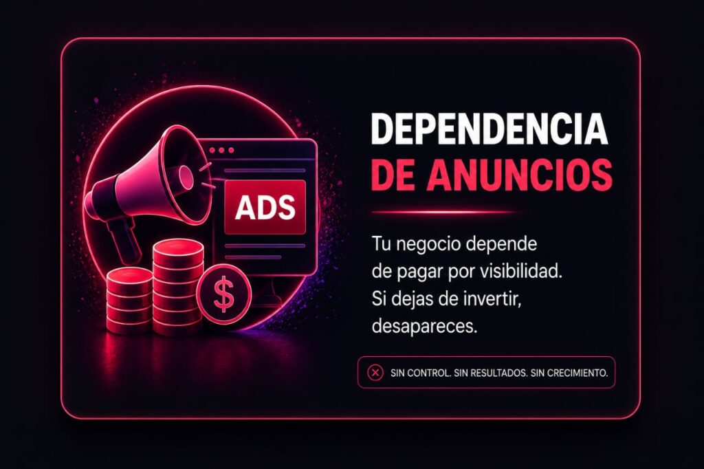 Problema: Dependencia total de publicidad pagada, si dejas de invertir, dejas de tener clientes
